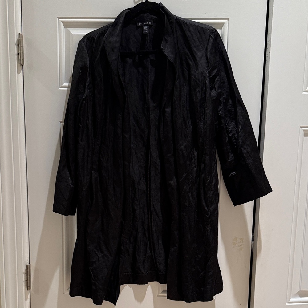 Eileen Fisher Midnight Black Crinkle High Collar Jacket